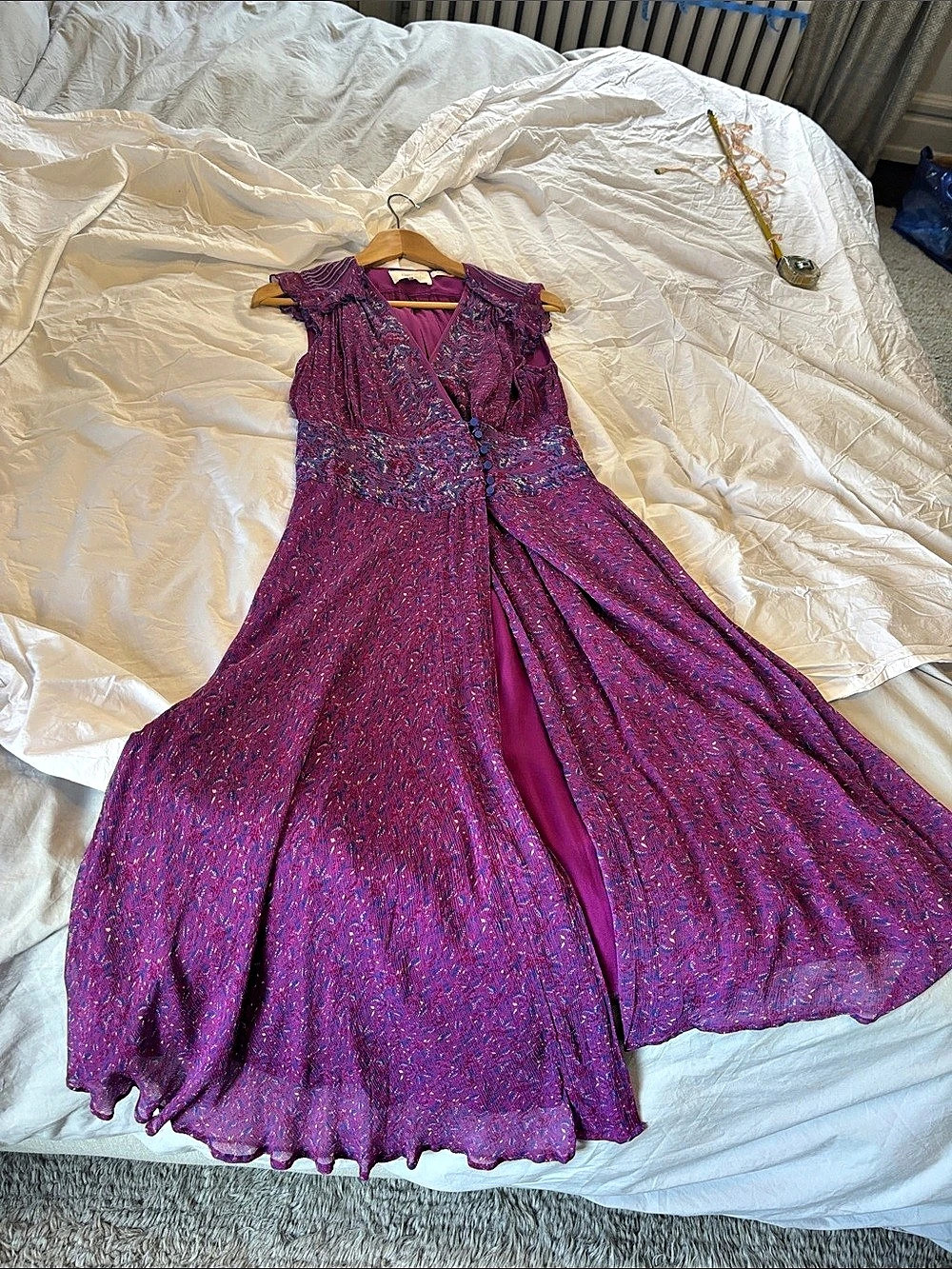 Asymmetrical ba&sh Printed Maxi Dress Purple & Blue Size Medium
